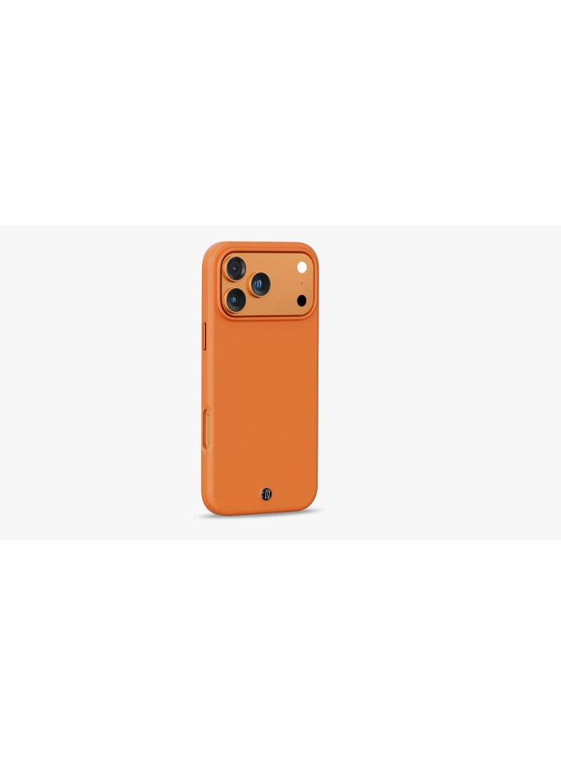 LEVELO Cannes PU Leather Case for iPhone 17 Pro Max, Shock‑Resistant Bumper, Raised Camera & Screen Bezels, MagSafe Compatible, Strong Magnets, 1.5m Drop Tested - Orange - Image 1